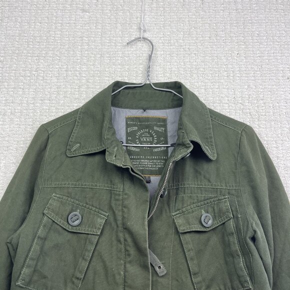 Y2K Vans Button Up Military Green Canvas Utility Jacket Pockets Tech Women S - Picture 2 of 12